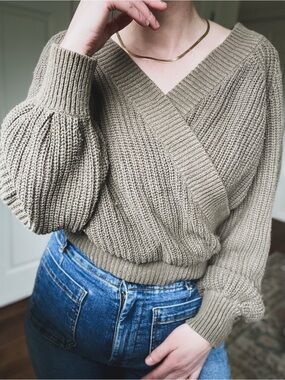 UPWEST Faux-Wrap Sweater - sage